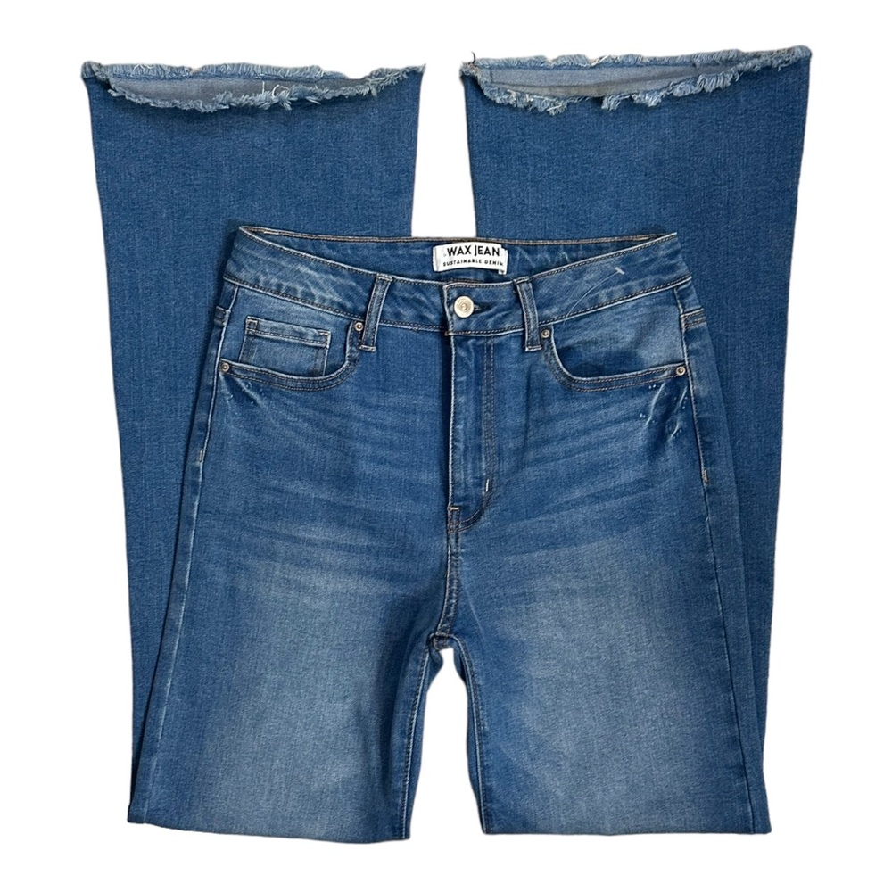 WAX JEAN Women’s High Rise Raw Hem Flare Leg Denim Jeans EUC size 7/28